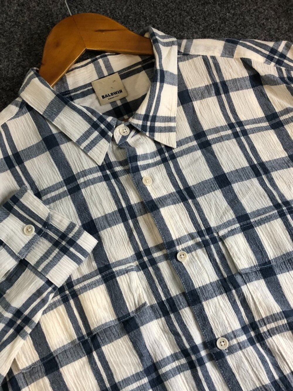 Baldwin Kansas City Shirt Mens Extra Large Blue Stripe Soft Gauze Crinkle Button